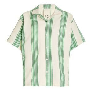 MARRAKSHI LIFE Oversized Striped Cotton Camp-Collar Shirt Green - XS